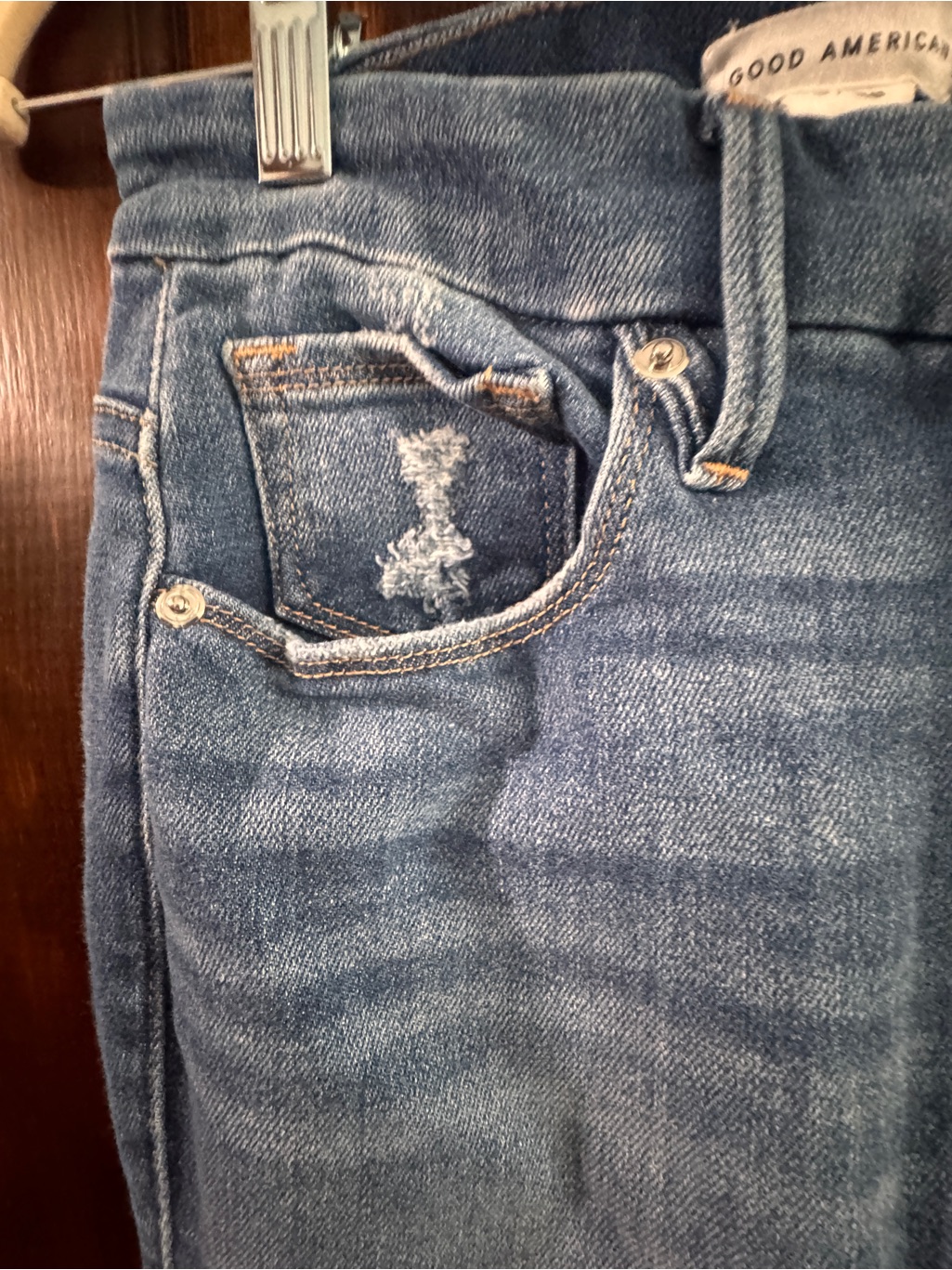 Good American Good Legs High-Rise Flared Jeans - Blue With Distressed Detailing — image 5 of 7
